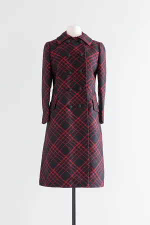 Chic 1960's Mod Black & Red Silk Dress Set From I Magnin  / ML
