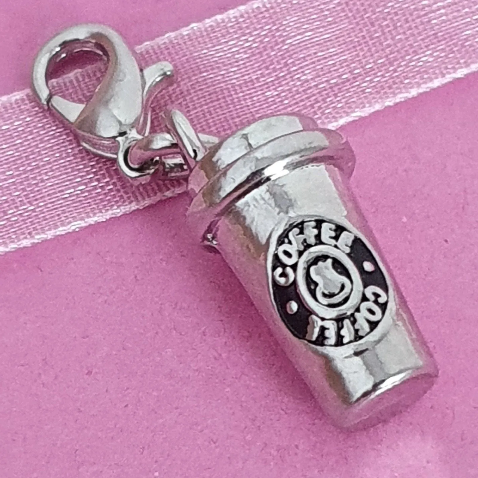 Coffee Cup Clip On Charm - Silver