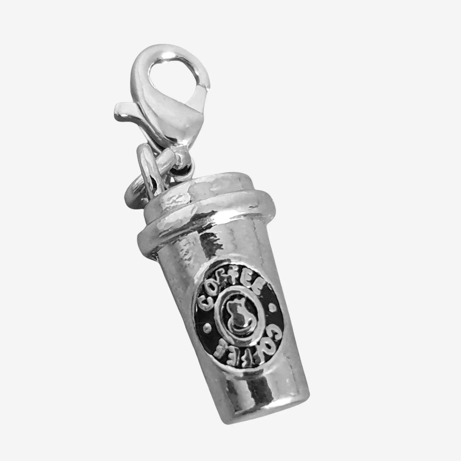 Coffee Cup Clip On Charm - Silver