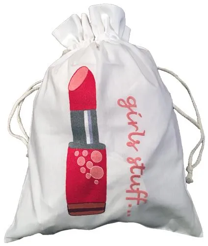 EMBROIDERED 'GIRL STUFF' DRAWSTRING BAG