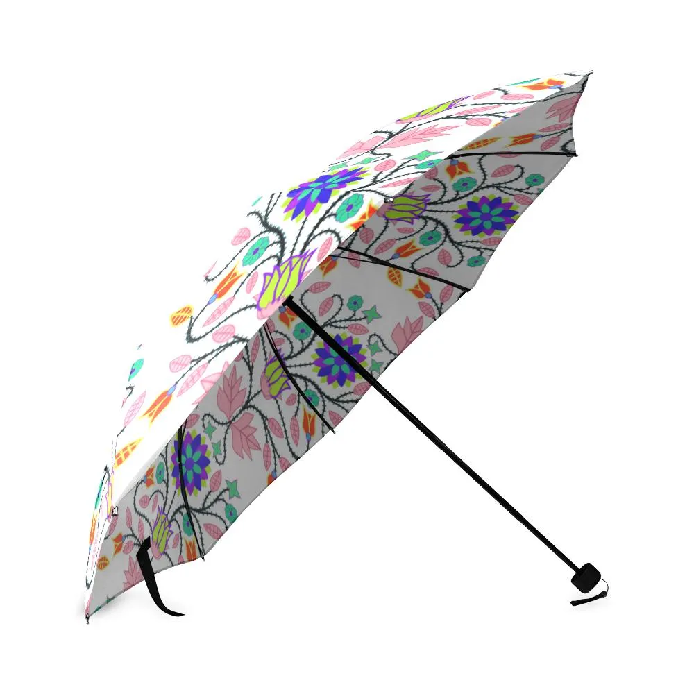 Floral Beadwork Four Clans White Foldable Umbrella
