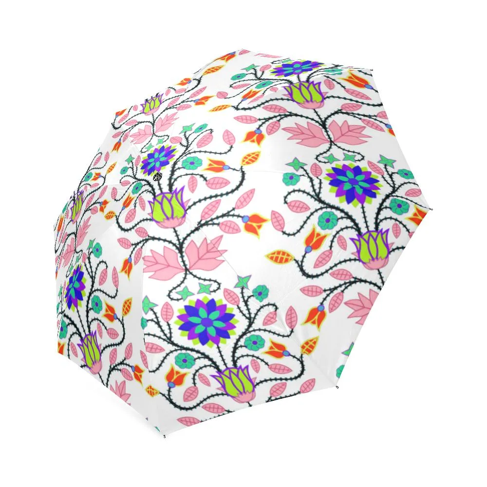 Floral Beadwork Four Clans White Foldable Umbrella