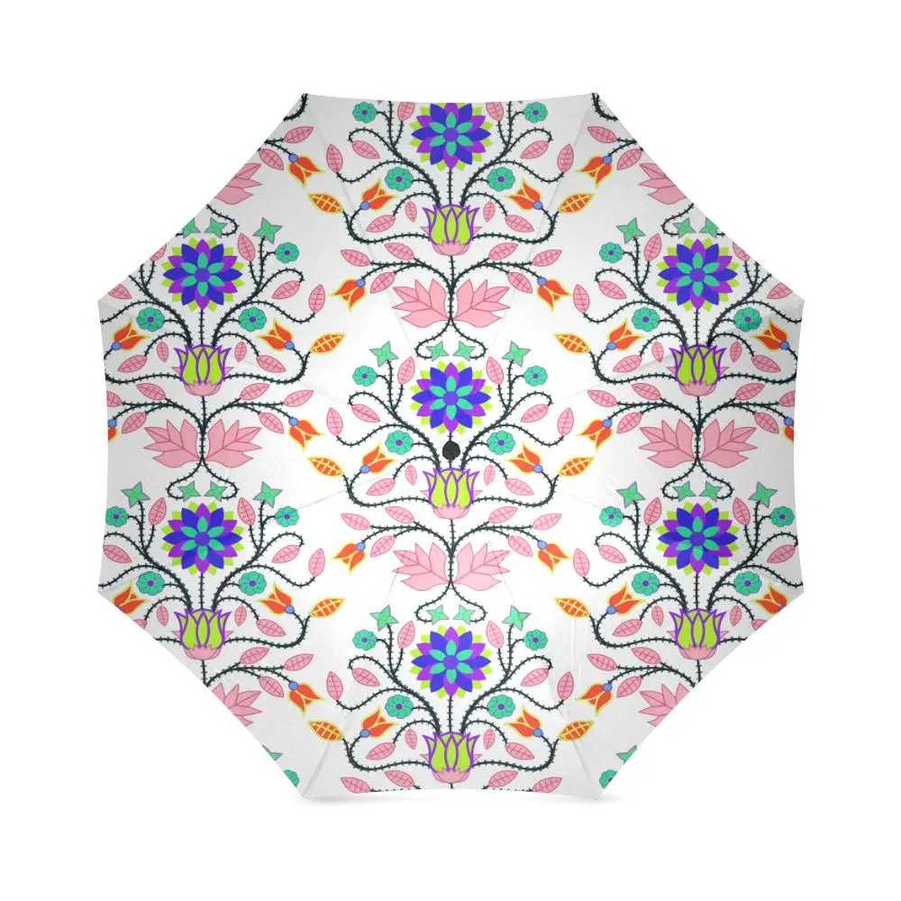 Floral Beadwork Four Clans White Foldable Umbrella