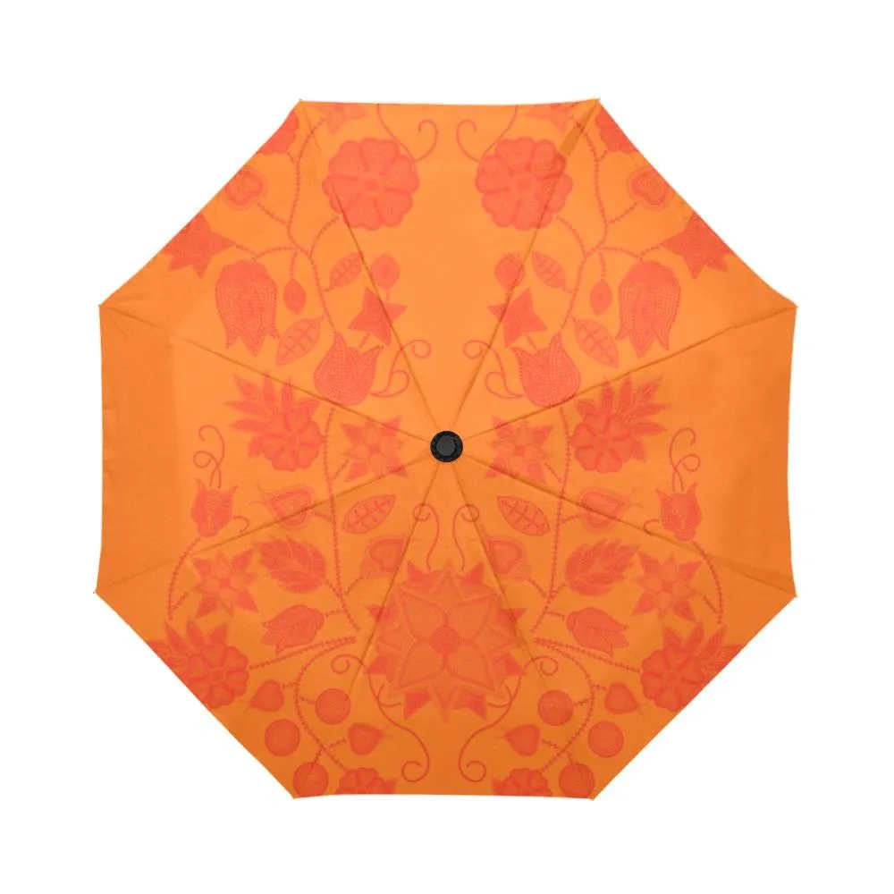 Floral Beadwork Real Orange Auto-Foldable Umbrella
