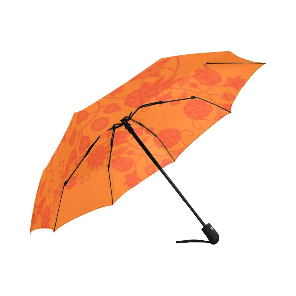 Floral Beadwork Real Orange Auto-Foldable Umbrella