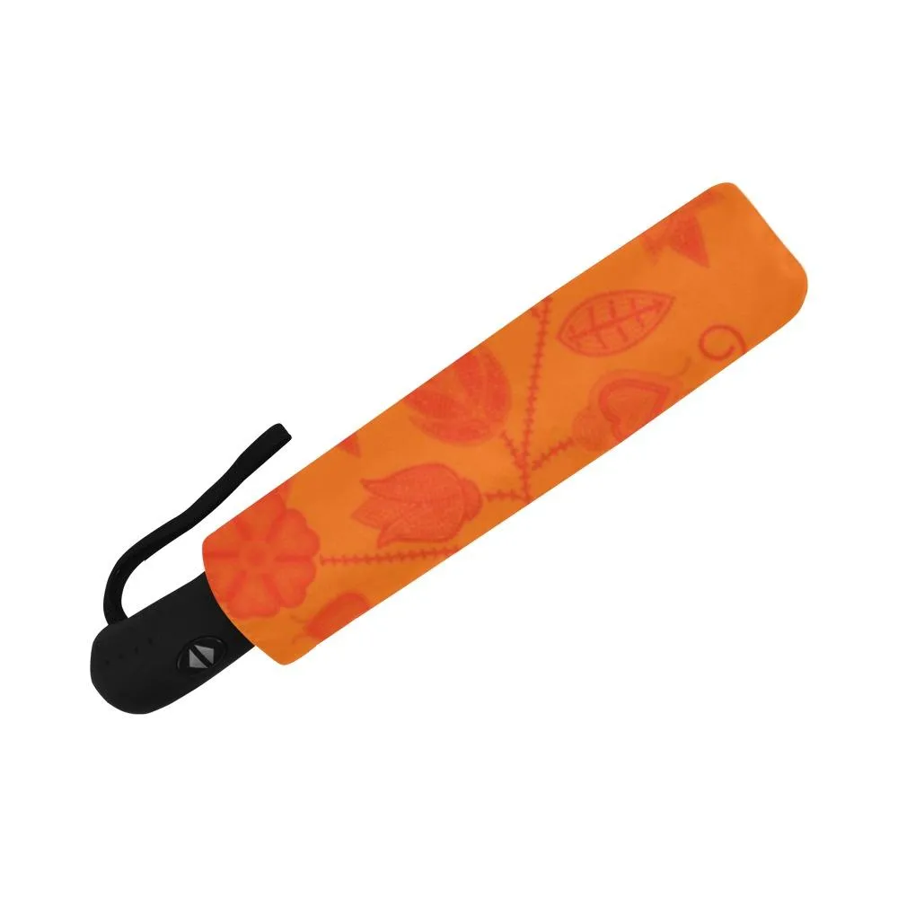 Floral Beadwork Real Orange Auto-Foldable Umbrella