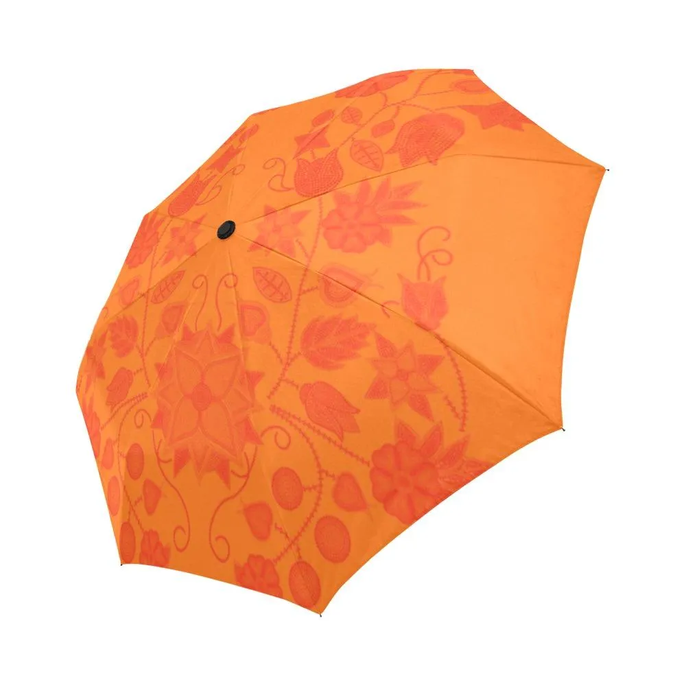 Floral Beadwork Real Orange Auto-Foldable Umbrella