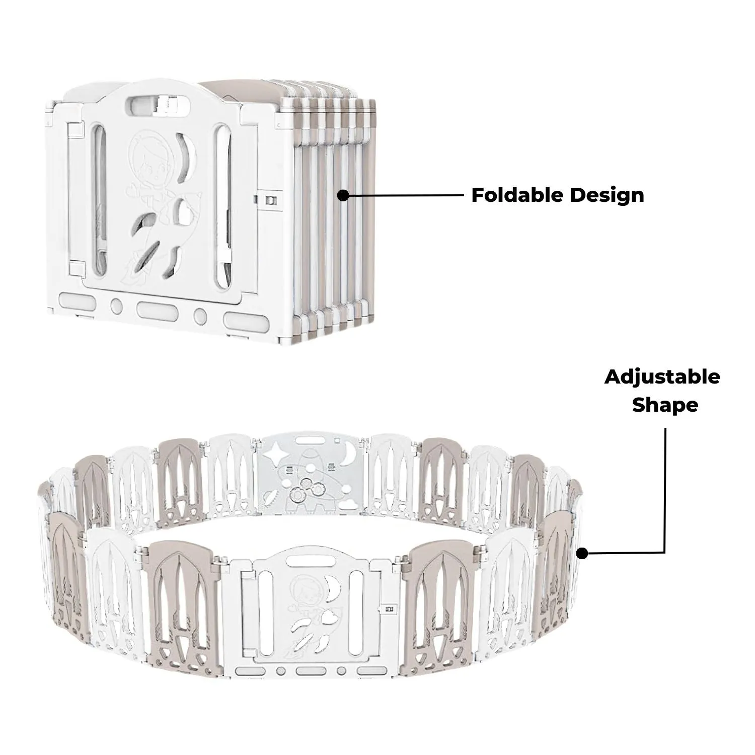 Foldable 16-Panel Baby Playpen w/ Safety Lock, HDPE Material - GOMINIMO