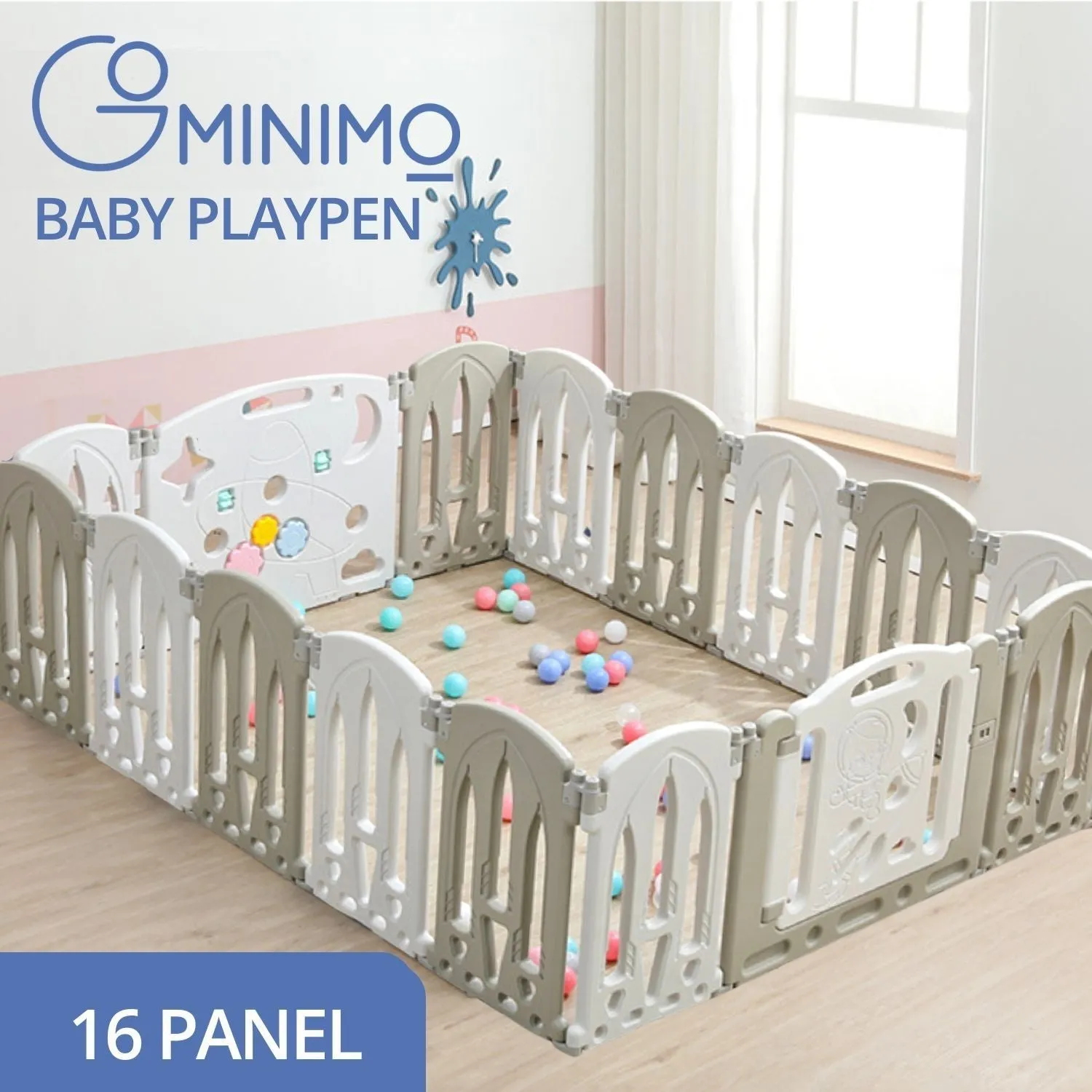 Foldable 16-Panel Baby Playpen w/ Safety Lock, HDPE Material - GOMINIMO