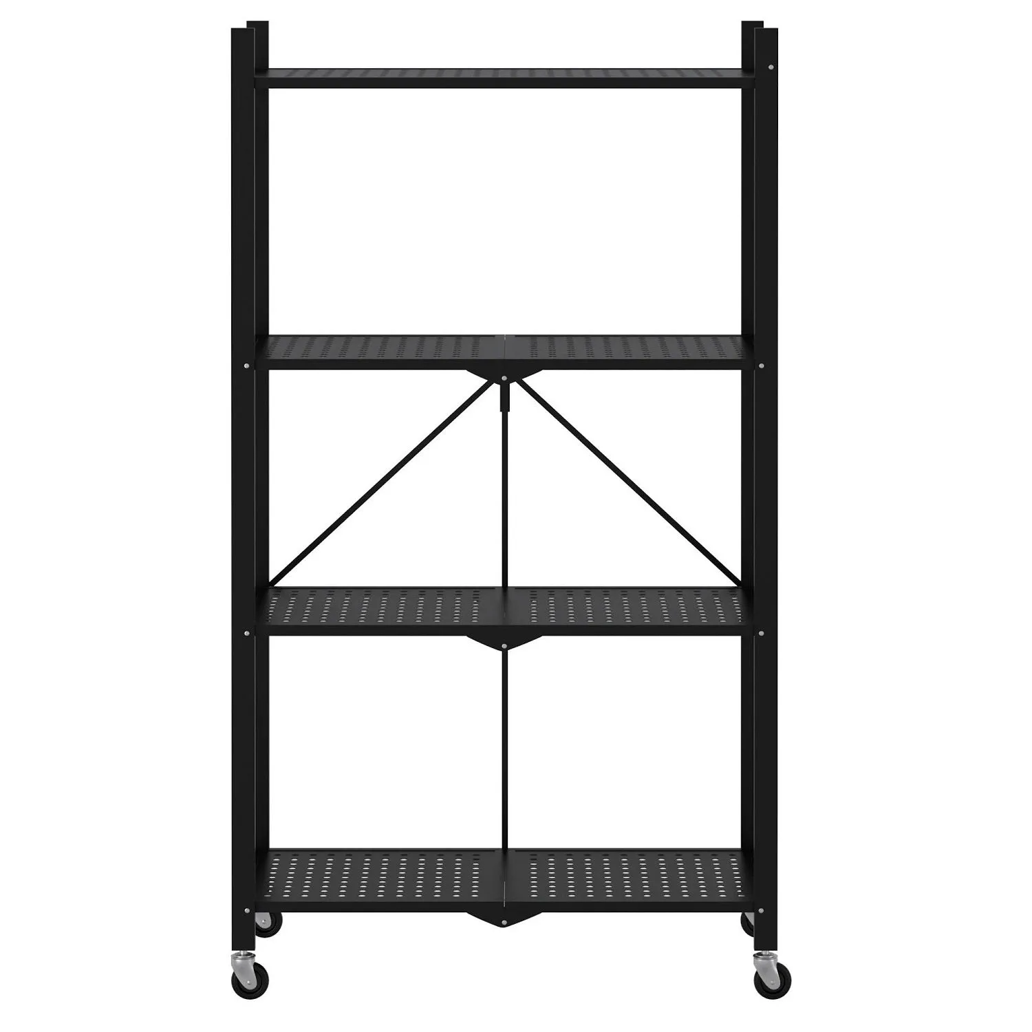 Foldable Portable 4-Tier Storage Shelf, Wheels, Black, EKKIO