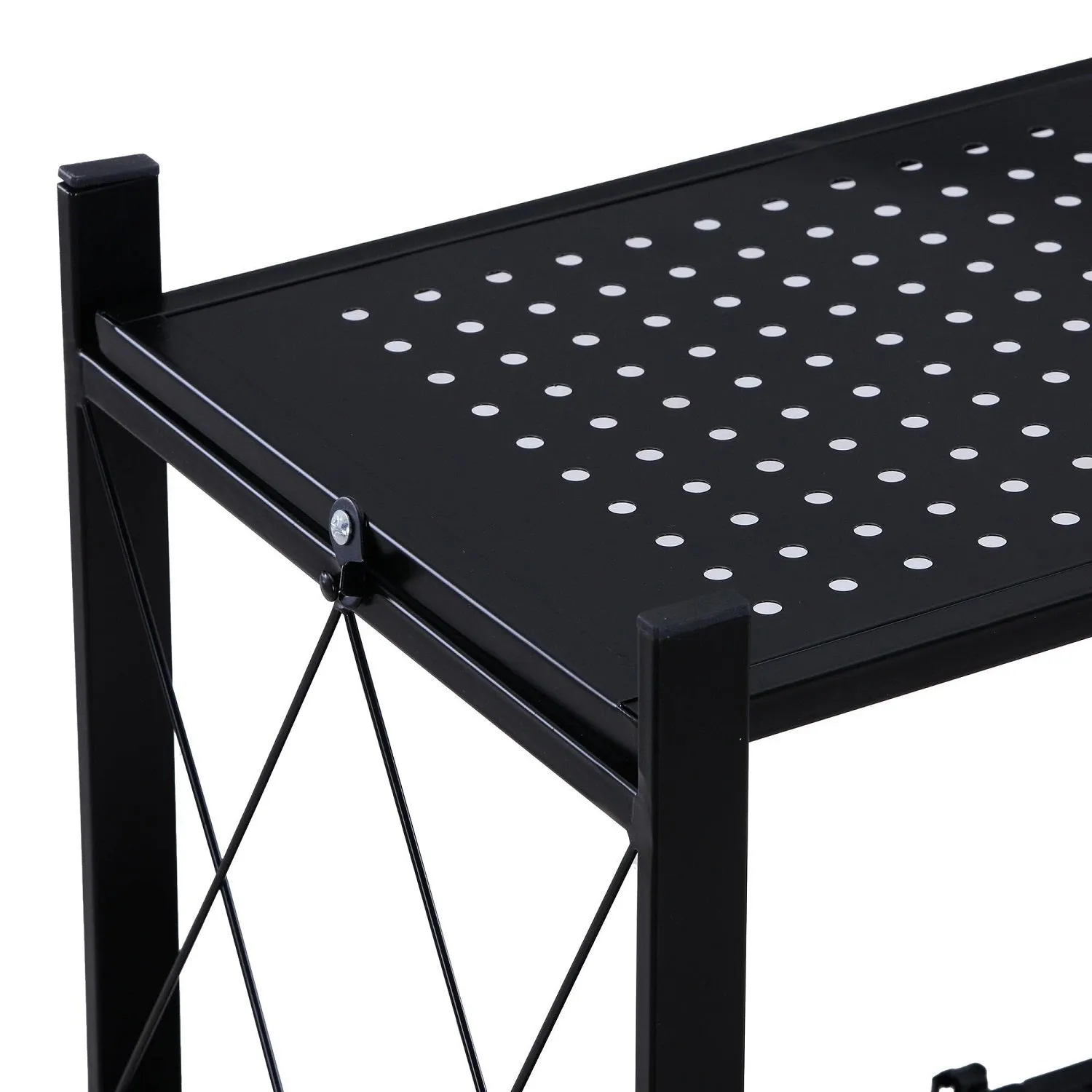 Foldable Portable 4-Tier Storage Shelf, Wheels, Black, EKKIO