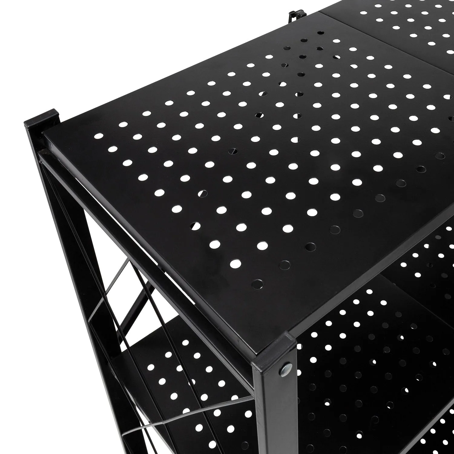 Foldable Portable 4-Tier Storage Shelf, Wheels, Black, EKKIO