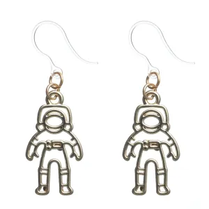 Golden Astronaut Dangles Hypoallergenic Earrings for Sensitive Ears Made with Plastic Posts