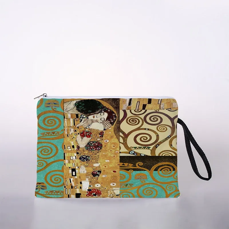Golden oil painting cosmetic bag ladies mini cosmetic bag storage bag travel storage bag handbag