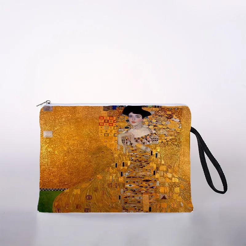 Golden oil painting cosmetic bag ladies mini cosmetic bag storage bag travel storage bag handbag