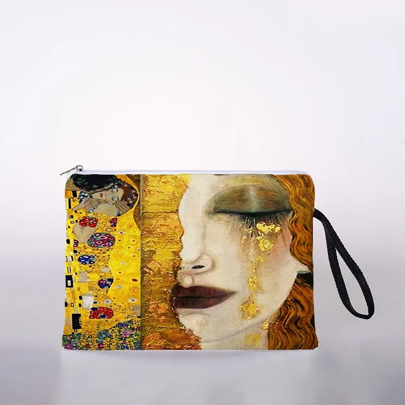 Golden oil painting cosmetic bag ladies mini cosmetic bag storage bag travel storage bag handbag