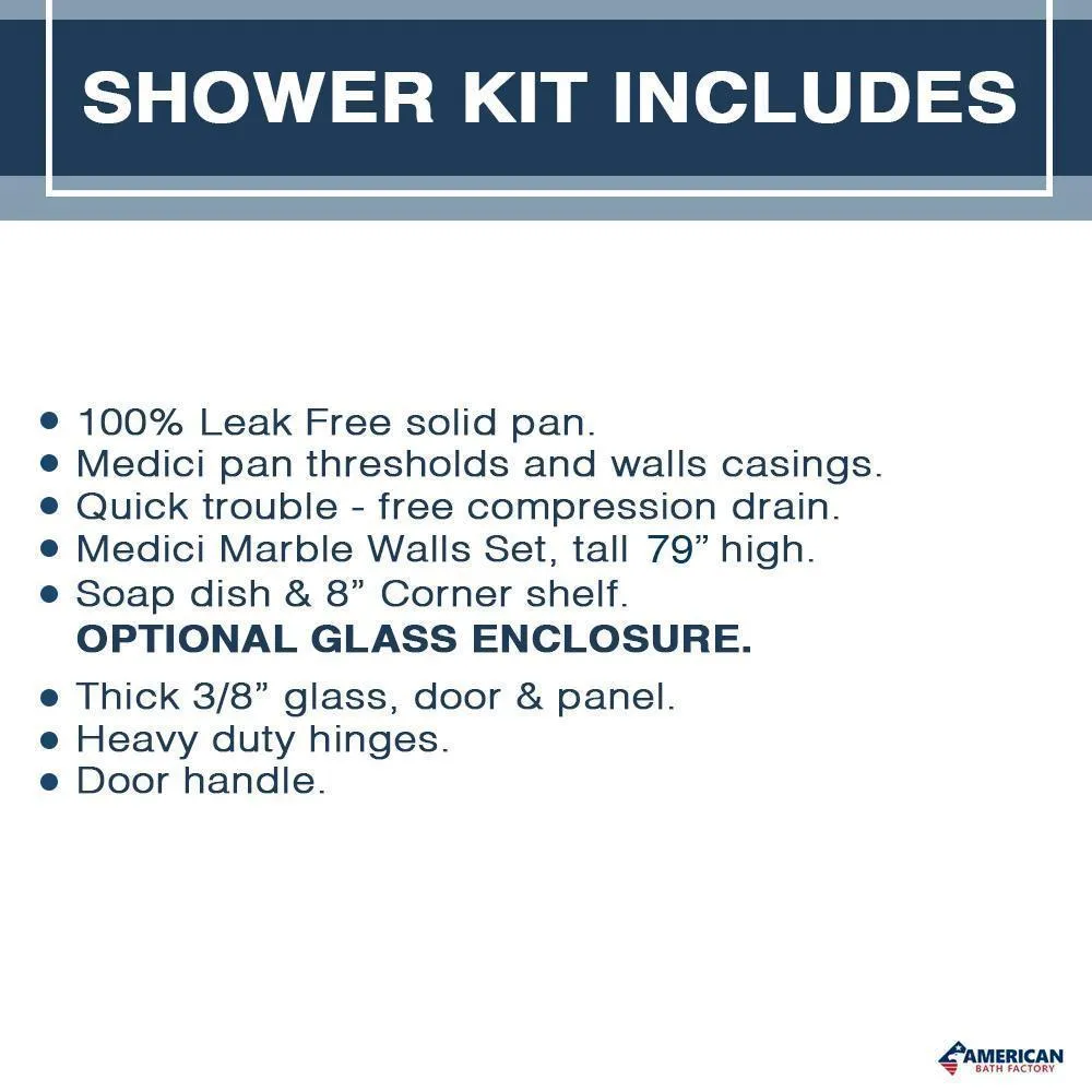 Grio Marble Classic Corner Shower Enclosure Kit