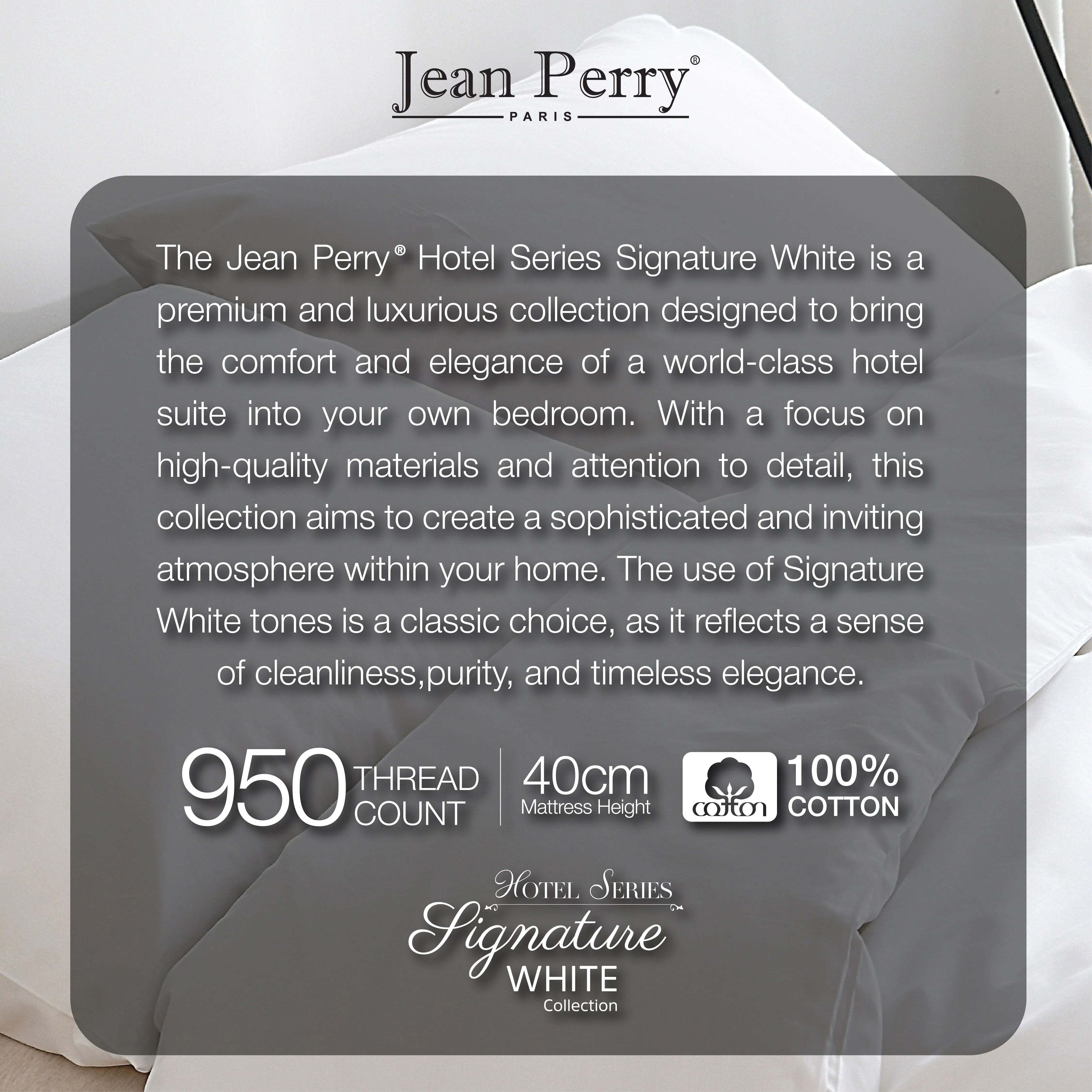 Jean Perry 100% Cotton Hotel Series Signature White 2pcs Pillow Case - 950TC