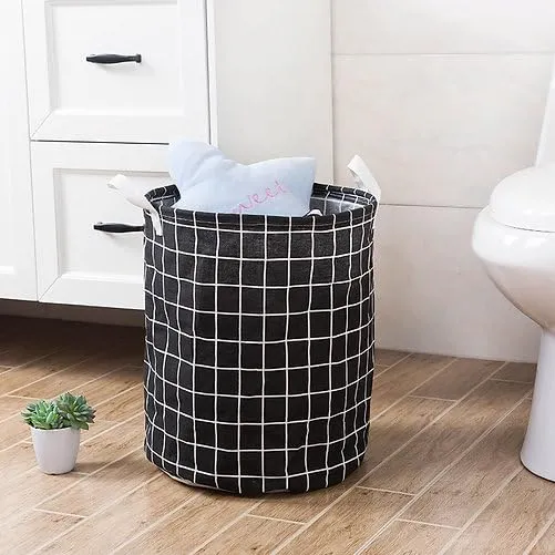 Kuber Industries Foldable Storage Basket|Round Toy Storage Bin|Side Grab Handle|Wardrobe, Closet Organizer (Black) (Pack Of 5)