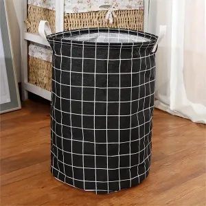Kuber Industries Foldable Storage Basket|Round Toy Storage Bin|Side Grab Handle|Wardrobe, Closet Organizer (Black) (Pack Of 5)