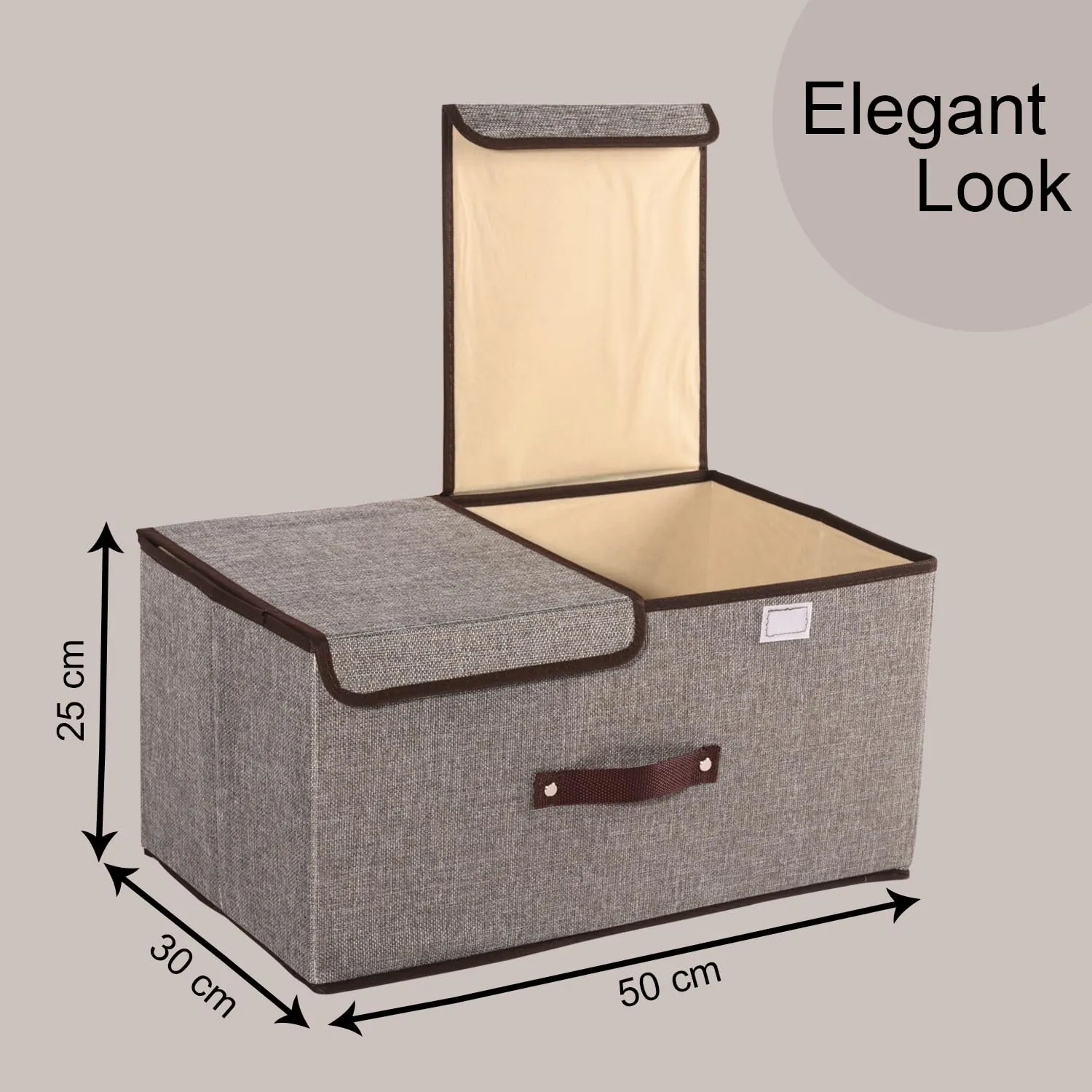 Kuber Industries Foldable Storage Box | Double Lid Storage Box with Handle | Stackable Storage Box For Clothes-Toys-Books | YJA008-GRY | Grey