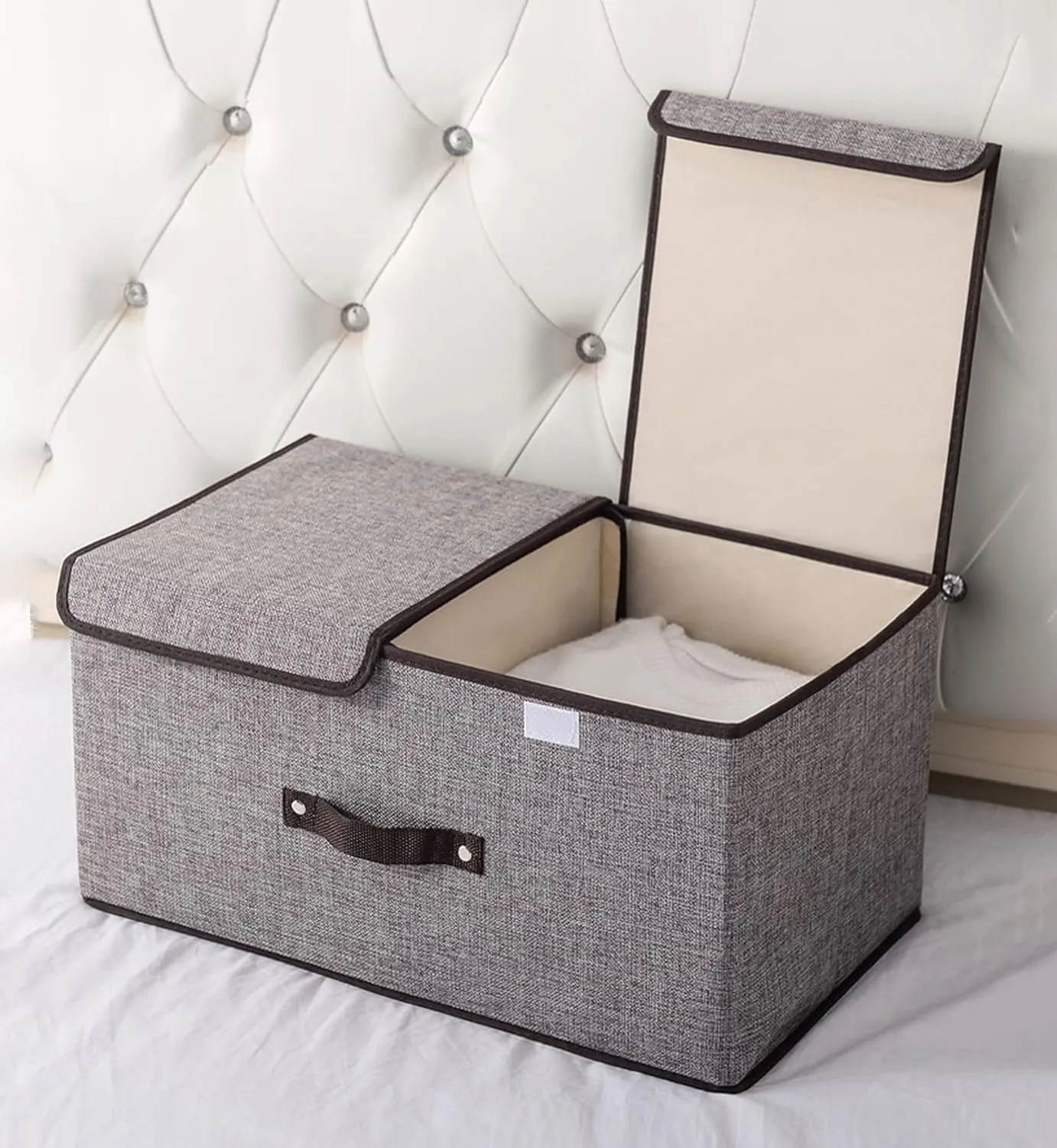 Kuber Industries Foldable Storage Box | Double Lid Storage Box with Handle | Stackable Storage Box For Clothes-Toys-Books | YJA008-GRY | Grey