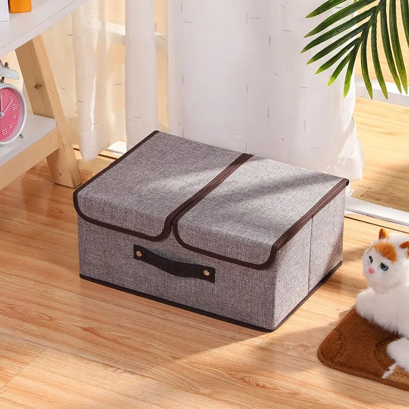 Kuber Industries Foldable Storage Box | Double Lid Storage Box with Handle | Stackable Storage Box For Clothes-Toys-Books | YJA008-GRY | Grey