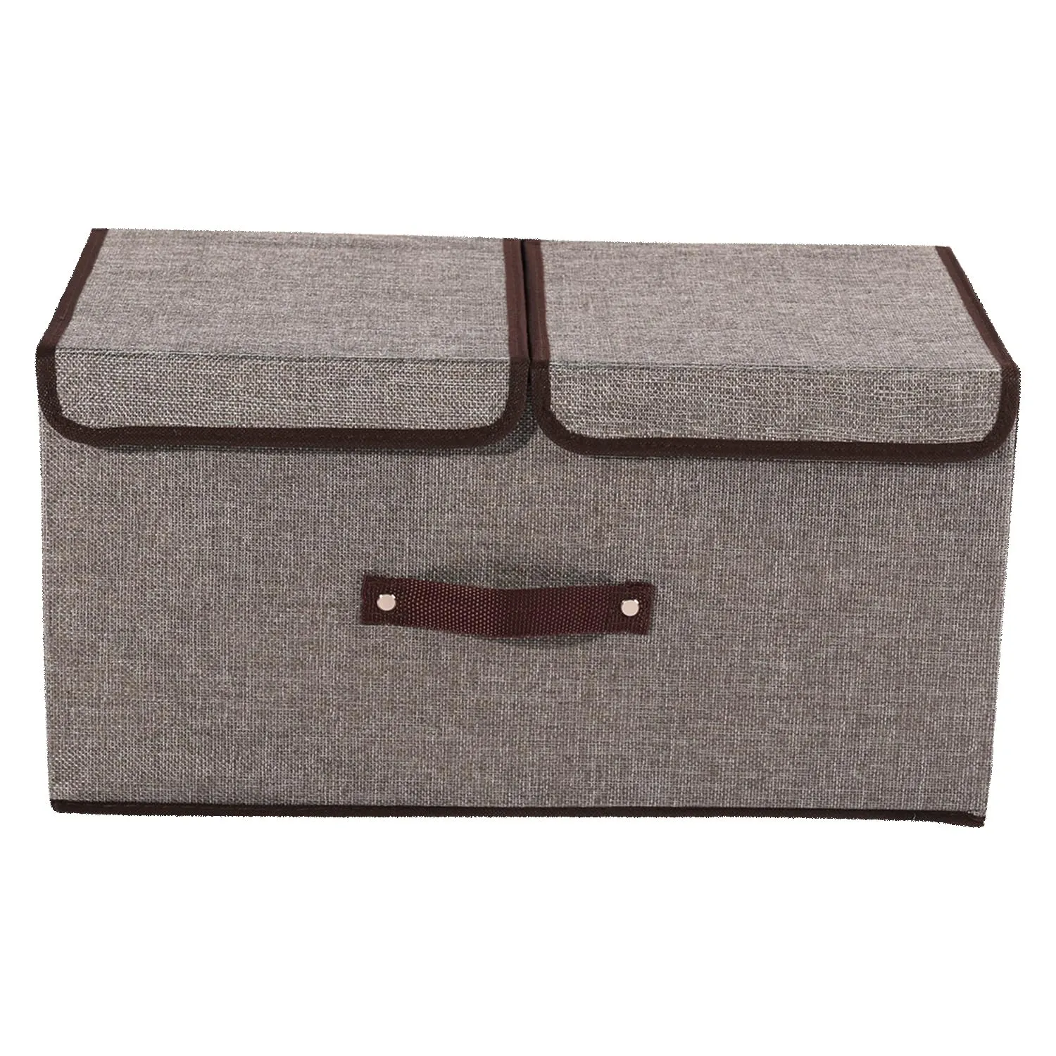 Kuber Industries Foldable Storage Box | Double Lid Storage Box with Handle | Stackable Storage Box For Clothes-Toys-Books | YJA008-GRY | Grey