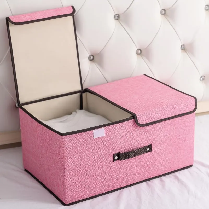Kuber Industries Foldable Storage Box | Double Lid Storage Box with Handle | Stackable Storage Box For Clothes-Toys-Books | YJA008-PNK | Pink