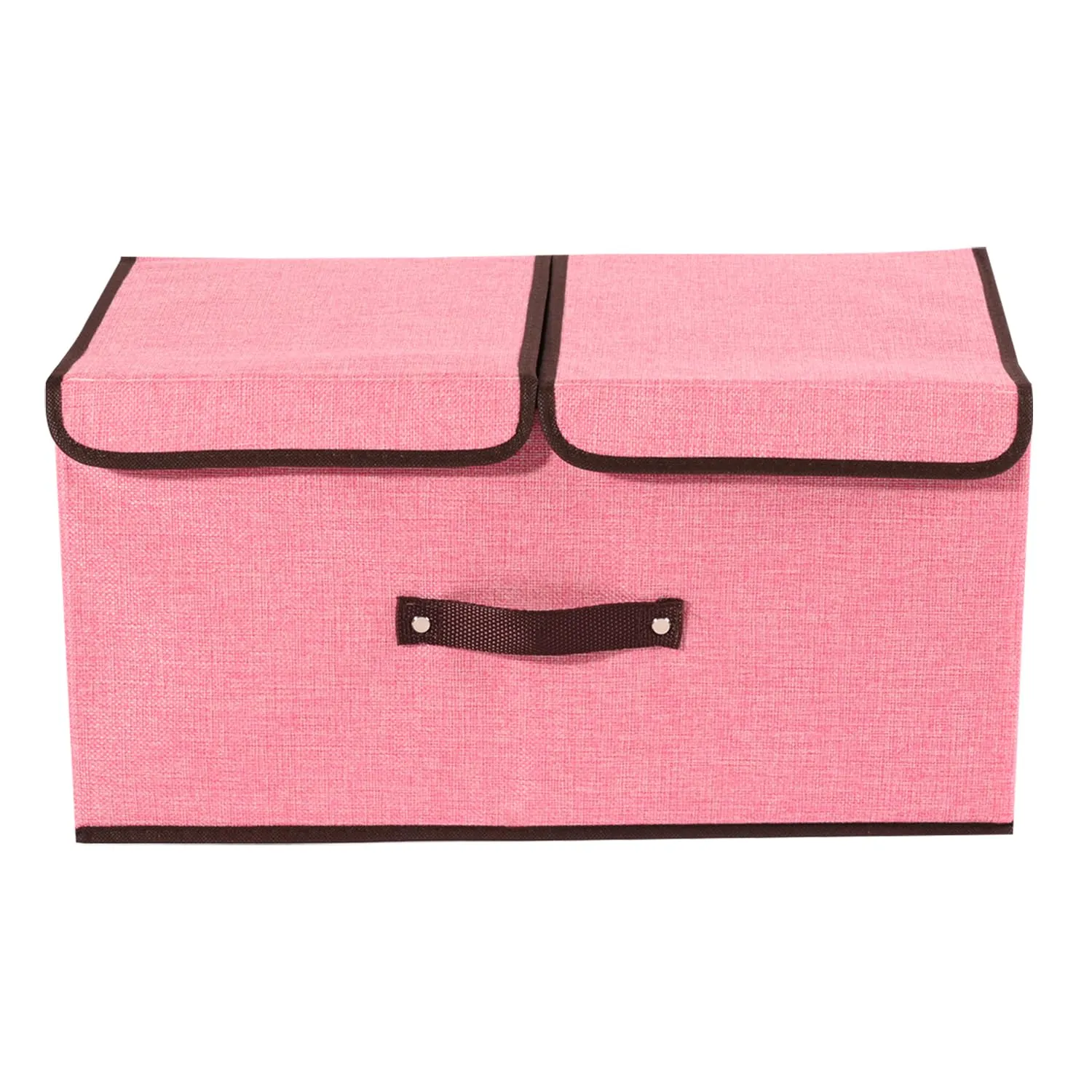Kuber Industries Foldable Storage Box | Double Lid Storage Box with Handle | Stackable Storage Box For Clothes-Toys-Books | YJA008-PNK | Pink