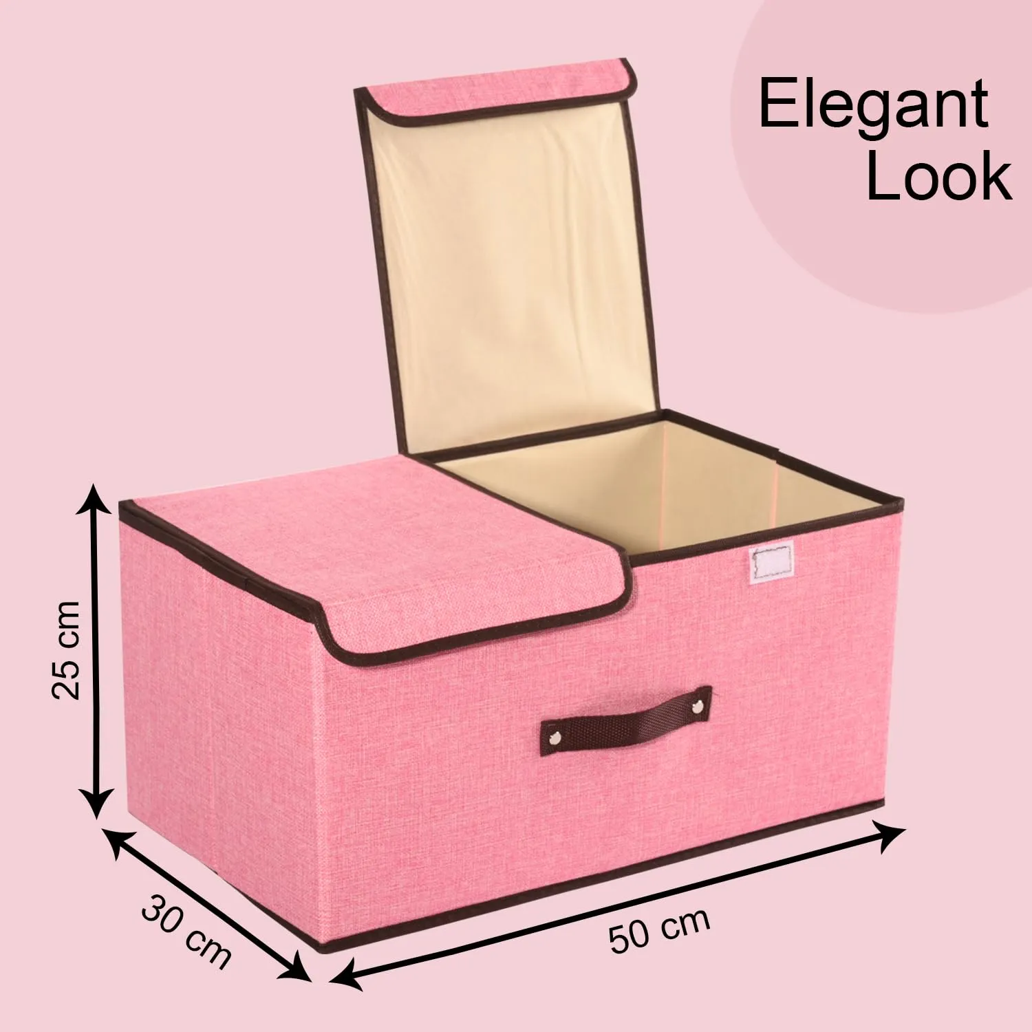 Kuber Industries Foldable Storage Box | Double Lid Storage Box with Handle | Stackable Storage Box For Clothes-Toys-Books | YJA008-PNK | Pink