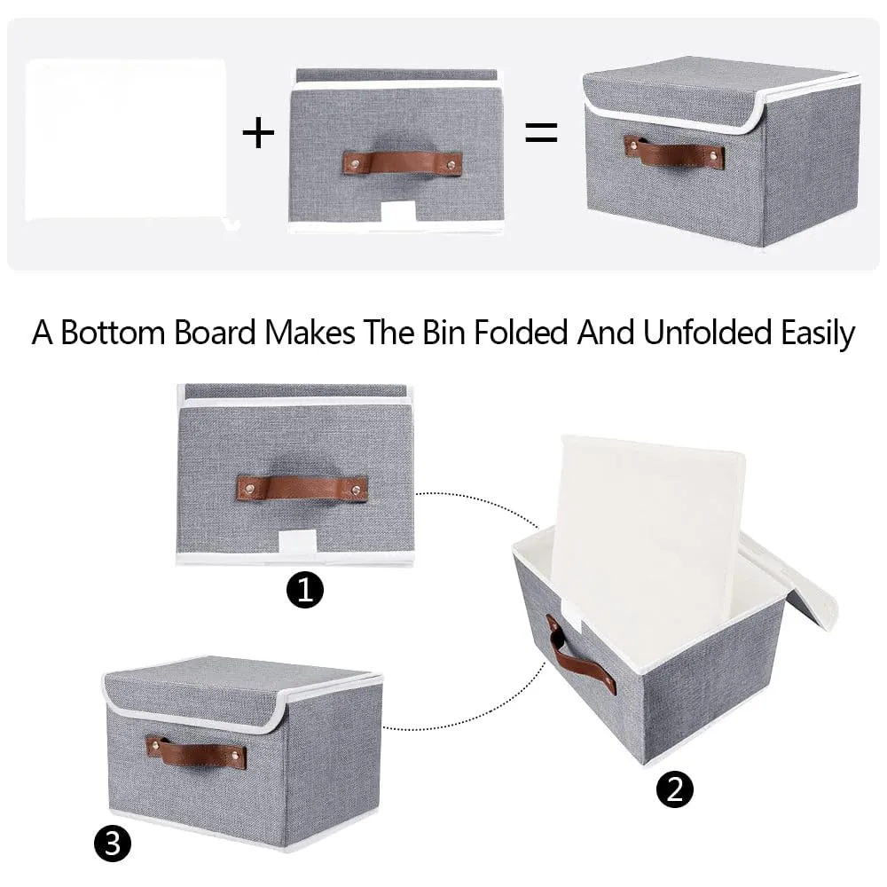 Kuber Industries Large Storage Box With Lid|Foldable Toys Storage Bin|Wardrobe Organizer For clothes|Front Handle & Sturdy Pack Of-6 (Grey)