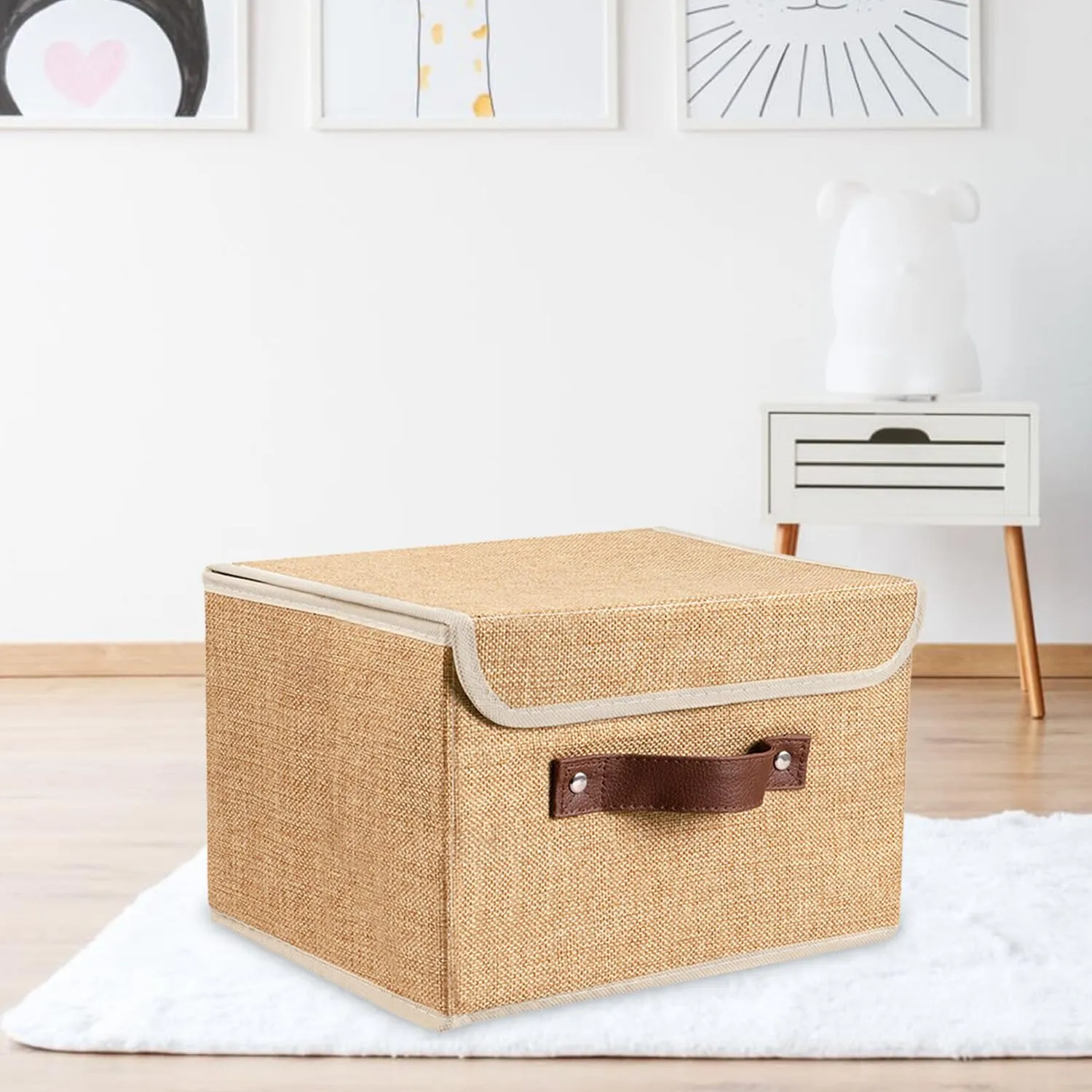 Kuber Industries Large Storage Box With Lid|Foldable Toys Storage Bin|Wardrobe Organizer For clothes|Front Handle & Sturdy Pack Of-6 (Khadi)