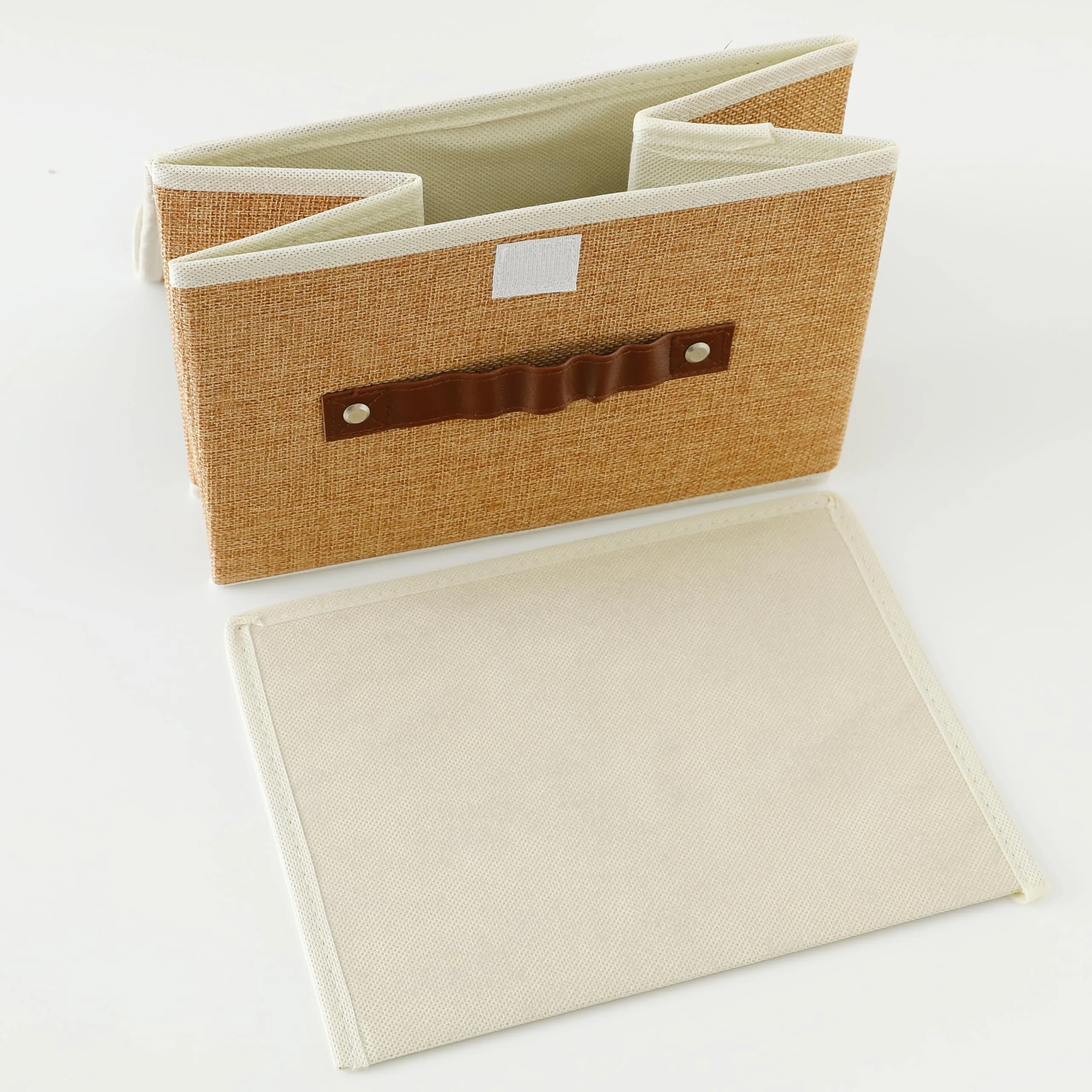 Kuber Industries Large Storage Box With Lid|Foldable Toys Storage Bin|Wardrobe Organizer For clothes|Front Handle & Sturdy Pack Of-6 (Khadi)