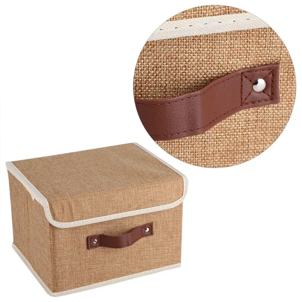 Kuber Industries Large Storage Box With Lid|Foldable Toys Storage Bin|Wardrobe Organizer For clothes|Front Handle & Sturdy Pack Of-6 (Khadi)