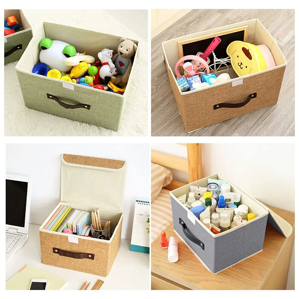Kuber Industries Large Storage Box With Lid|Foldable Toys Storage Bin|Wardrobe Organizer For clothes|Front Handle & Sturdy Pack Of-6 (Khadi)