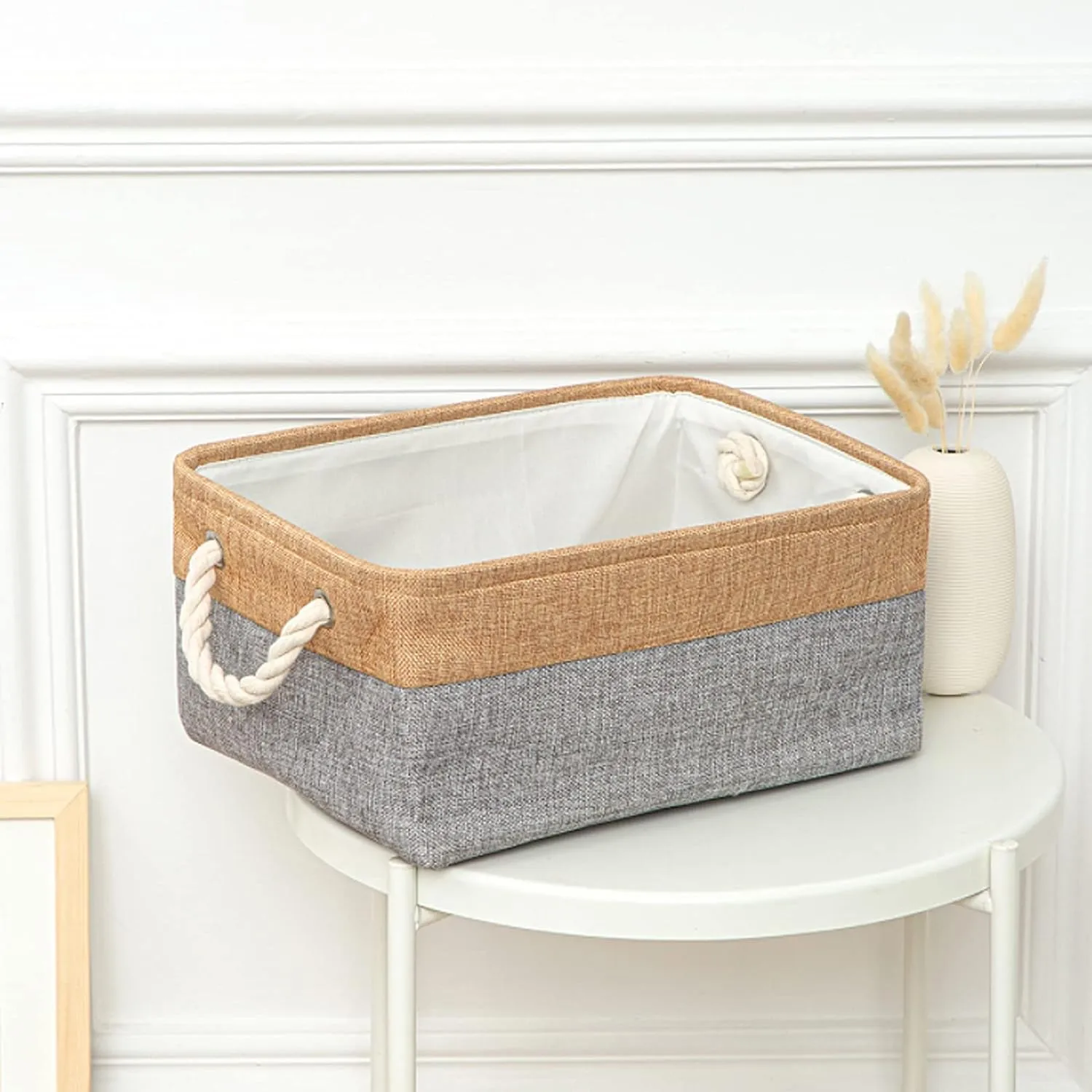 Kuber Industries Pack Of 3 Stackable Storage Basket|Foldable Toy Storage Bin|Wardrobe Organizer For Clothes|3 Different Sizes (Grey & Brown)