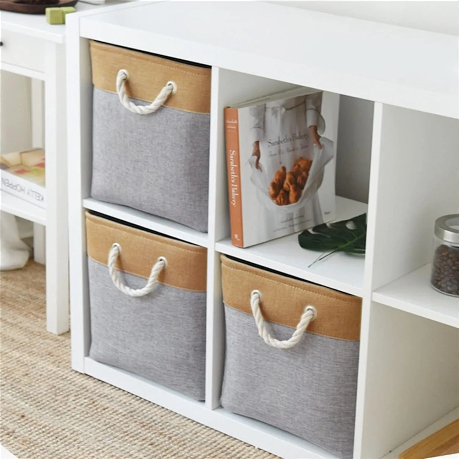 Kuber Industries Pack Of 3 Stackable Storage Basket|Foldable Toy Storage Bin|Wardrobe Organizer For Clothes|3 Different Sizes (Grey & Brown)