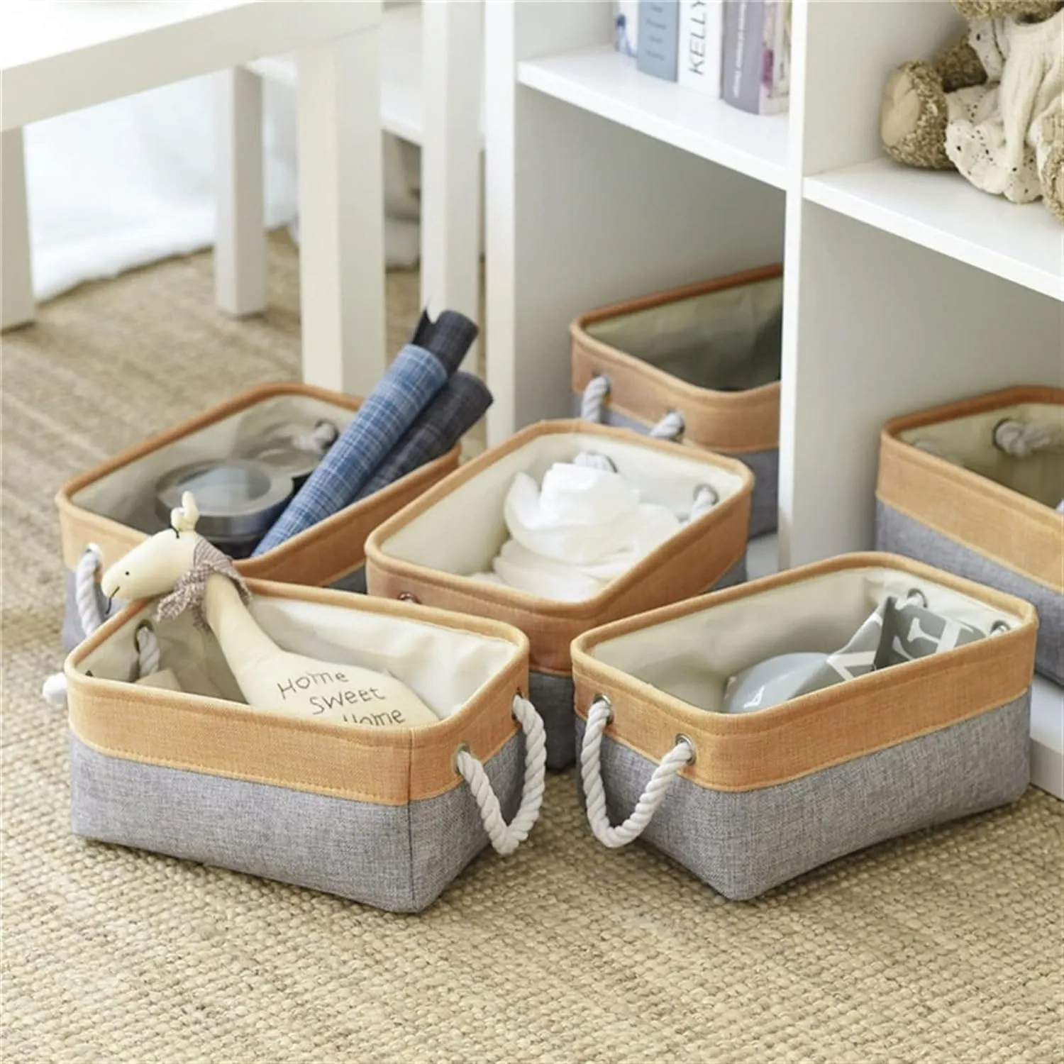 Kuber Industries Pack Of 3 Stackable Storage Basket|Foldable Toy Storage Bin|Wardrobe Organizer For Clothes|3 Different Sizes (Grey & Brown)