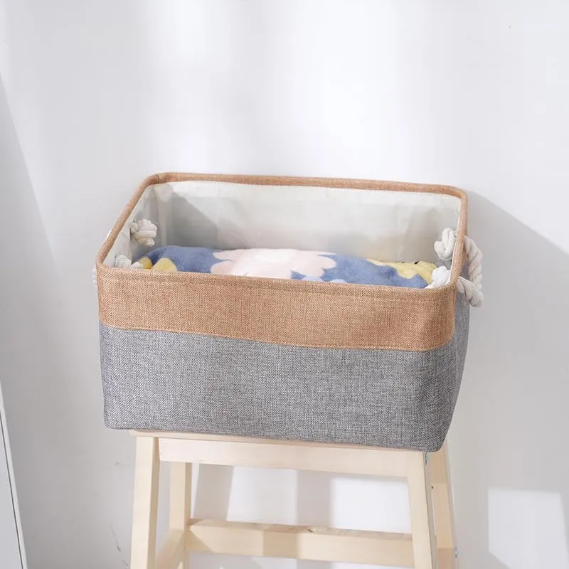 Kuber Industries Pack Of 3 Stackable Storage Basket|Foldable Toy Storage Bin|Wardrobe Organizer For Clothes|3 Different Sizes (Grey & Brown)