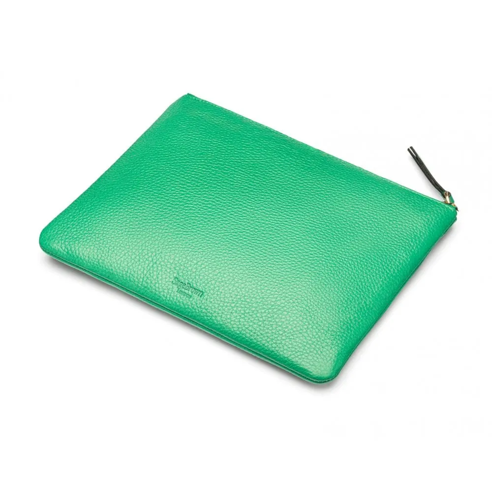 Large Leather Makeup Bag - Emerald Green