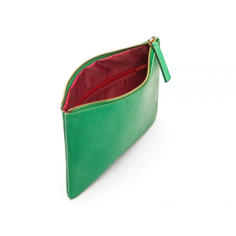 Large Leather Makeup Bag - Emerald Green