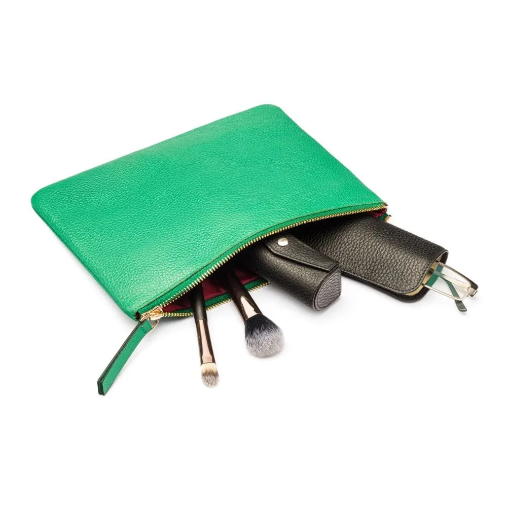 Large Leather Makeup Bag - Emerald Green