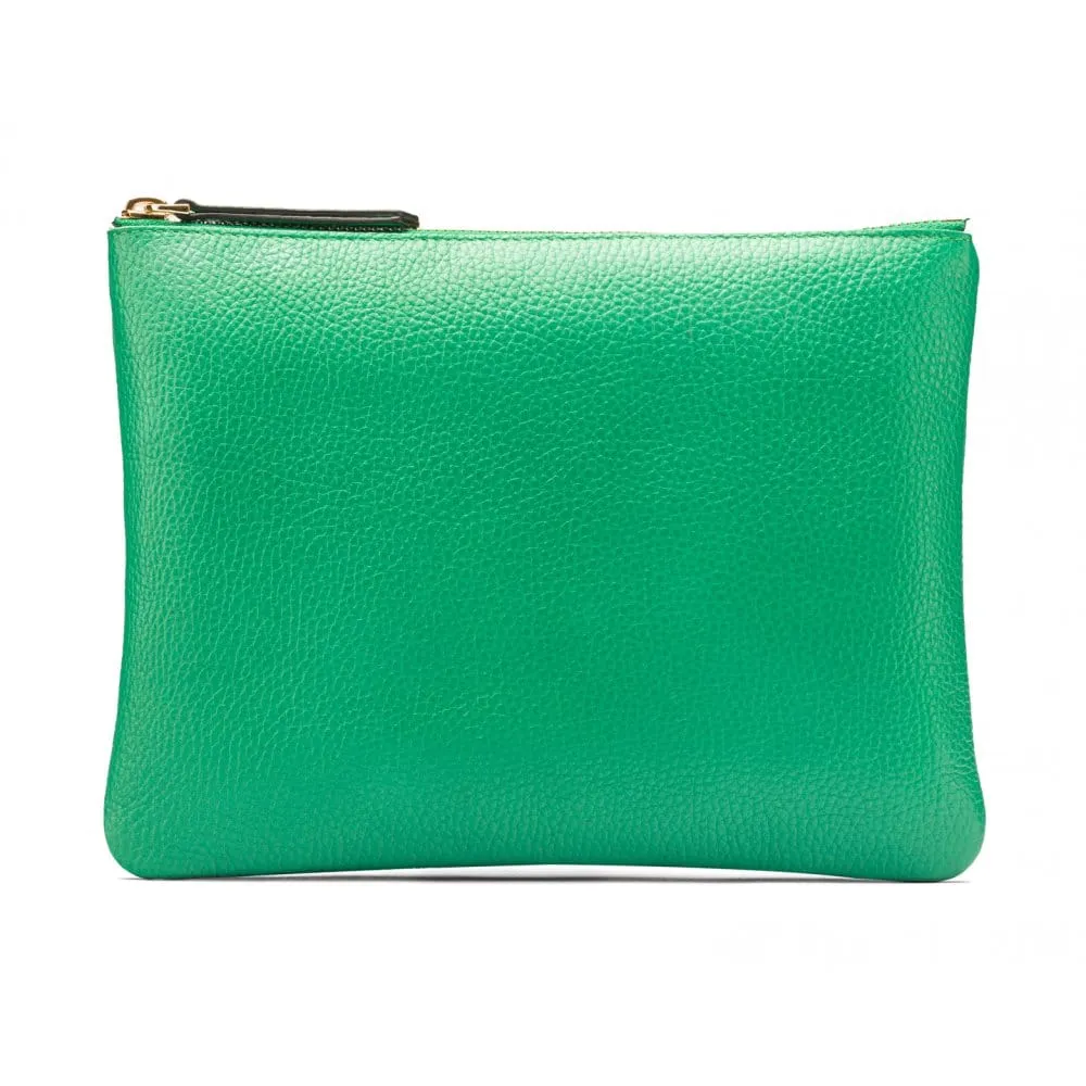 Large Leather Makeup Bag - Emerald Green