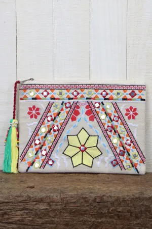 Multi Colored Embroidered Clutch Bag