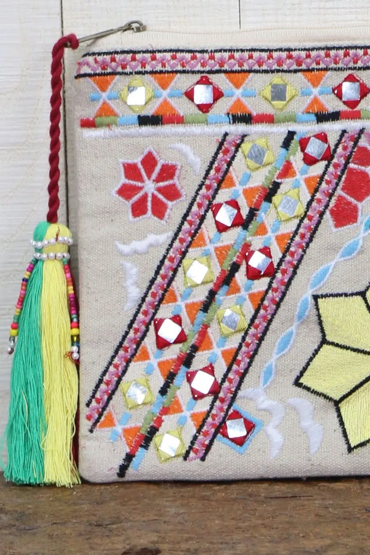 Multi Colored Embroidered Clutch Bag