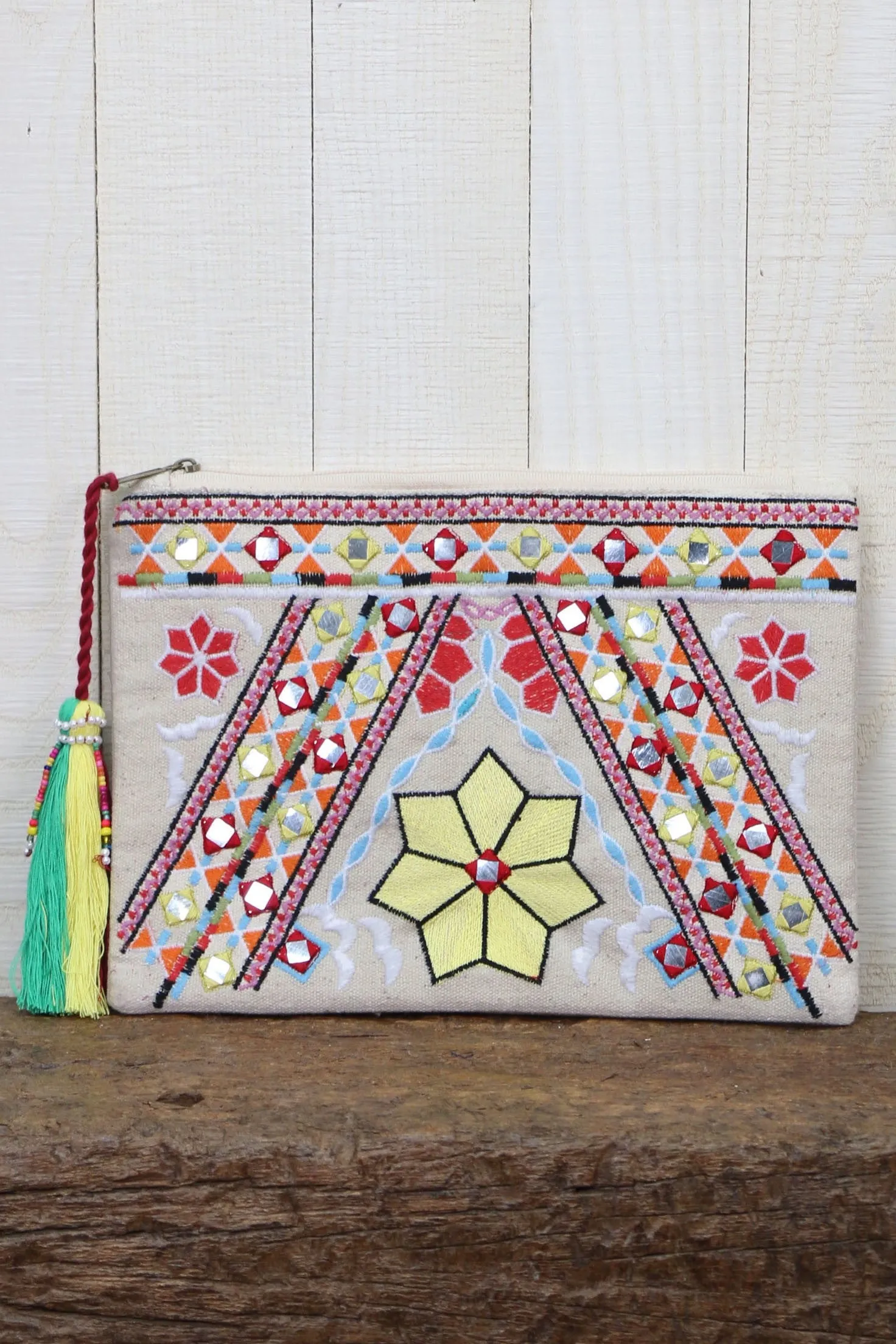 Multi Colored Embroidered Clutch Bag