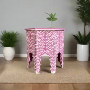 Naomi Bone Inlay Octagonal Large Side Table Pink