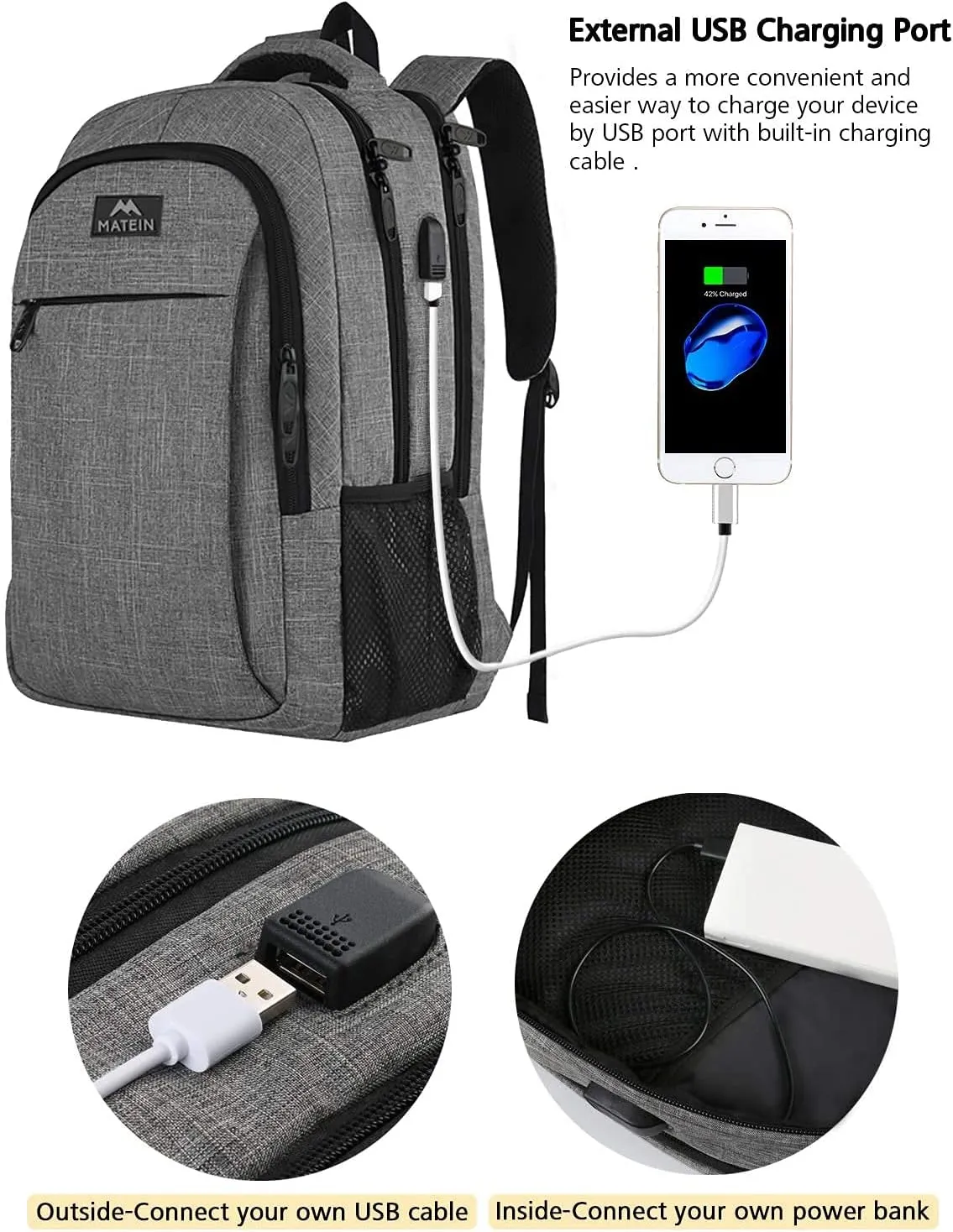 New Fusion Arrival 2024 Stylish Travel Laptop Backpack, Work Bag Lightweight Laptop Bag with USB Charging Port, anti Theft Business Backpack, Water Resistant School Rucksack Gift for Men and Women, Fits 15.6 Inch Laptop, Grey