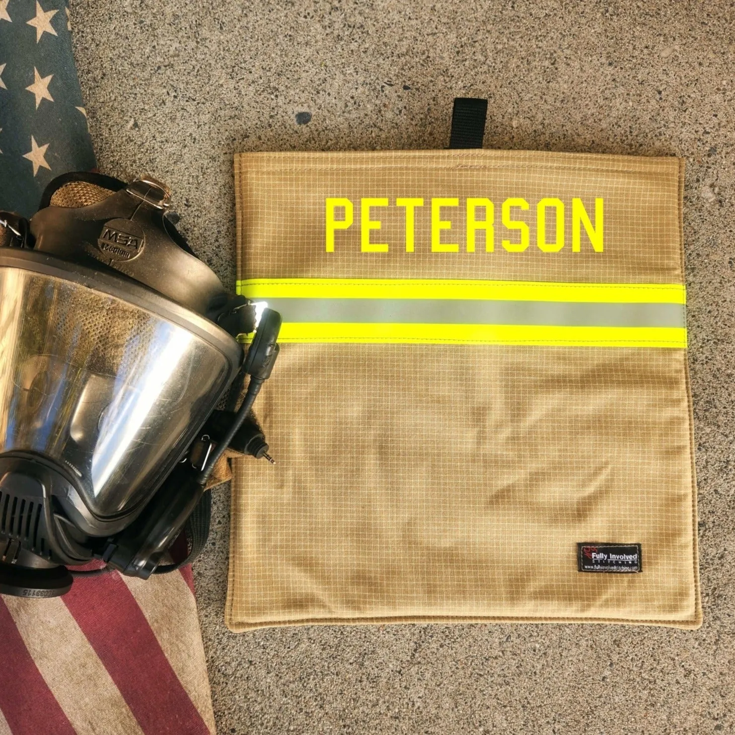 Personalized Firefighter SCBA Mask Bag made with Authentic Turnout Gear